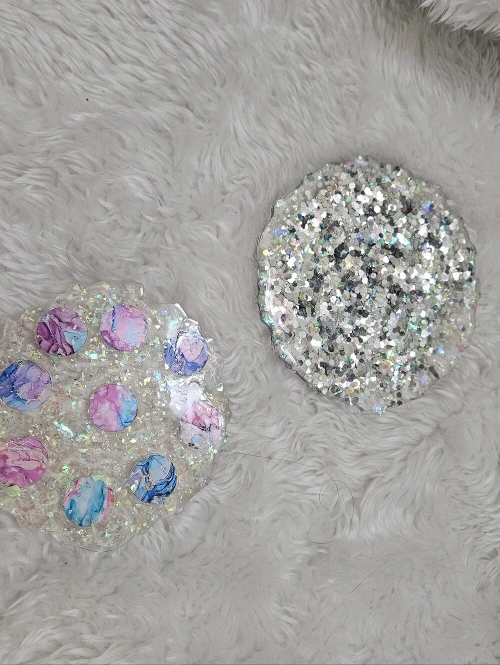 Handmade Resin Paperweight & Drink Coaster Set Blue Gold Pink Purple Fluid Art